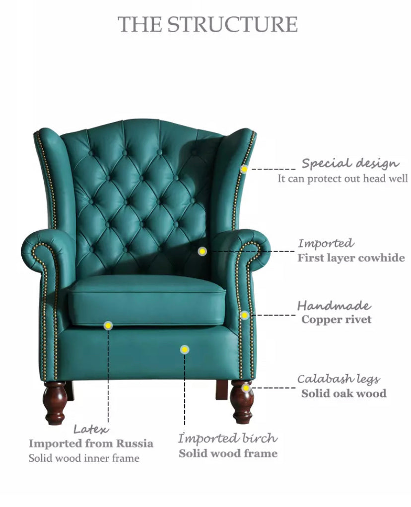 Marco Amoreso Winter's Leather Chesterfield Wingback Armchair, Vintage Accent Chair