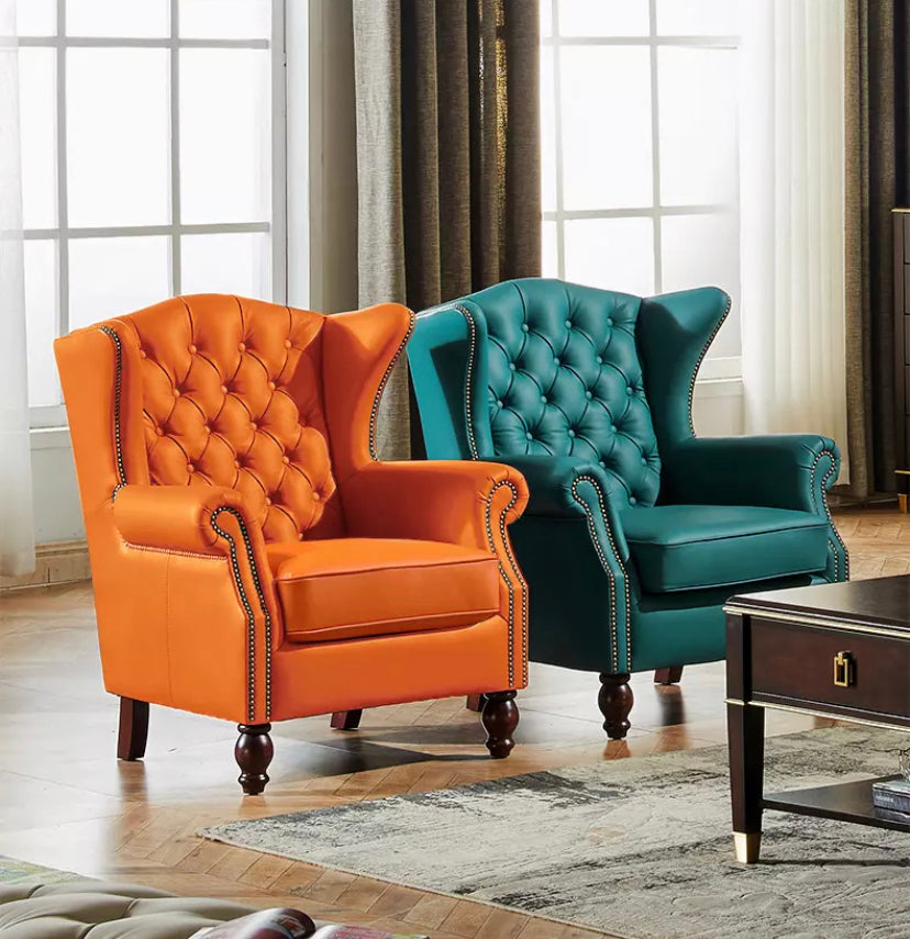 Marco Amoreso Winter's Leather Chesterfield Wingback Armchair, Vintage Accent Chair