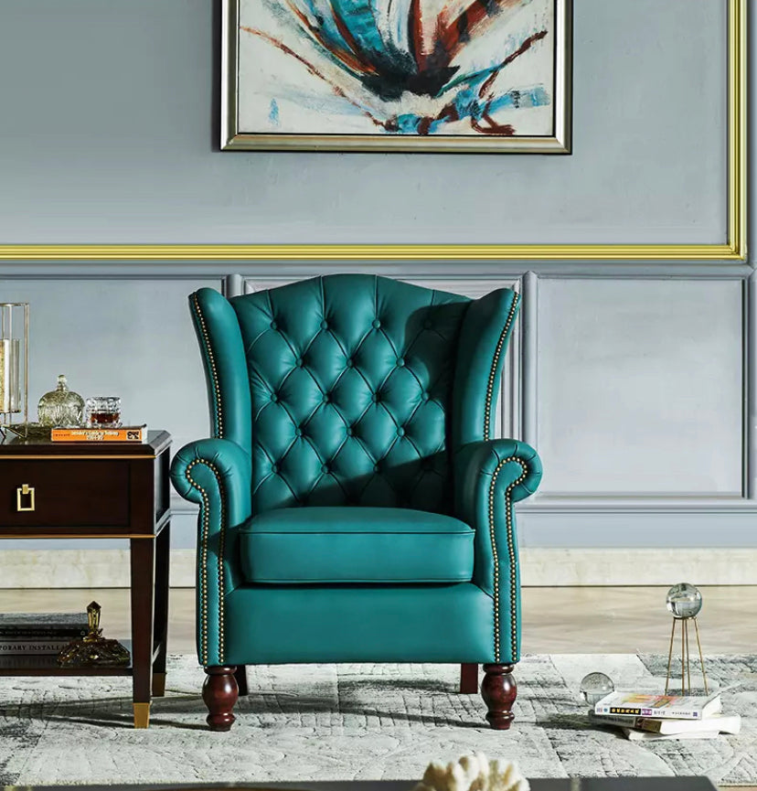 Marco Amoreso Winter's Leather Chesterfield Wingback Armchair, Vintage Accent Chair
