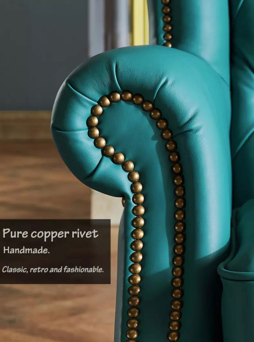 Marco Amoreso Winter's Leather Chesterfield Wingback Armchair, Vintage Accent Chair