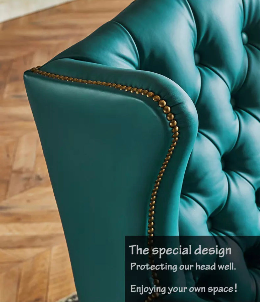 Marco Amoreso Winter's Leather Chesterfield Wingback Armchair, Vintage Accent Chair