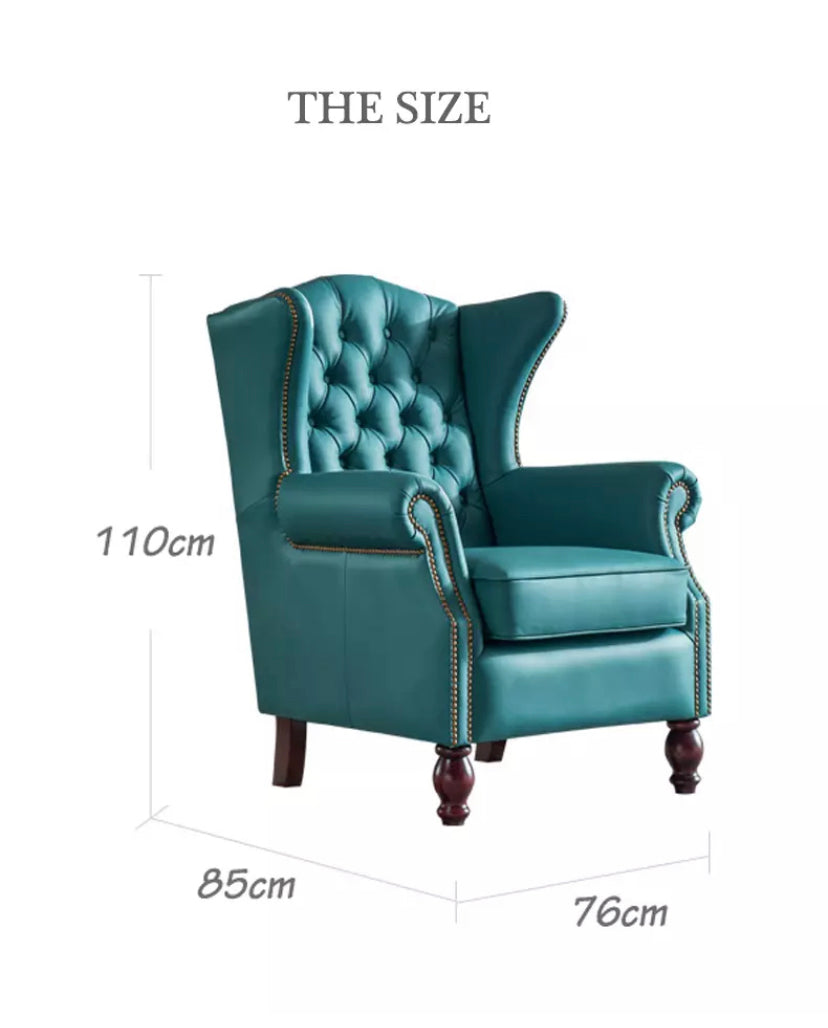 Marco Amoreso Winter's Leather Chesterfield Wingback Armchair, Vintage Accent Chair