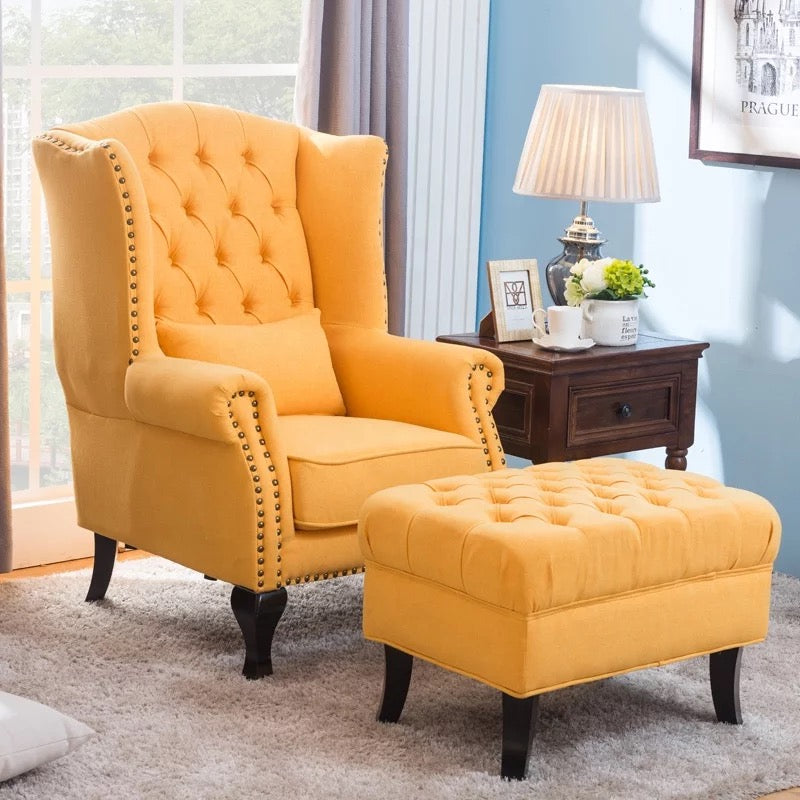 Chesterfield Leather Fabric Wingback Chair, High Back Lounge Armchair with Tufted Design