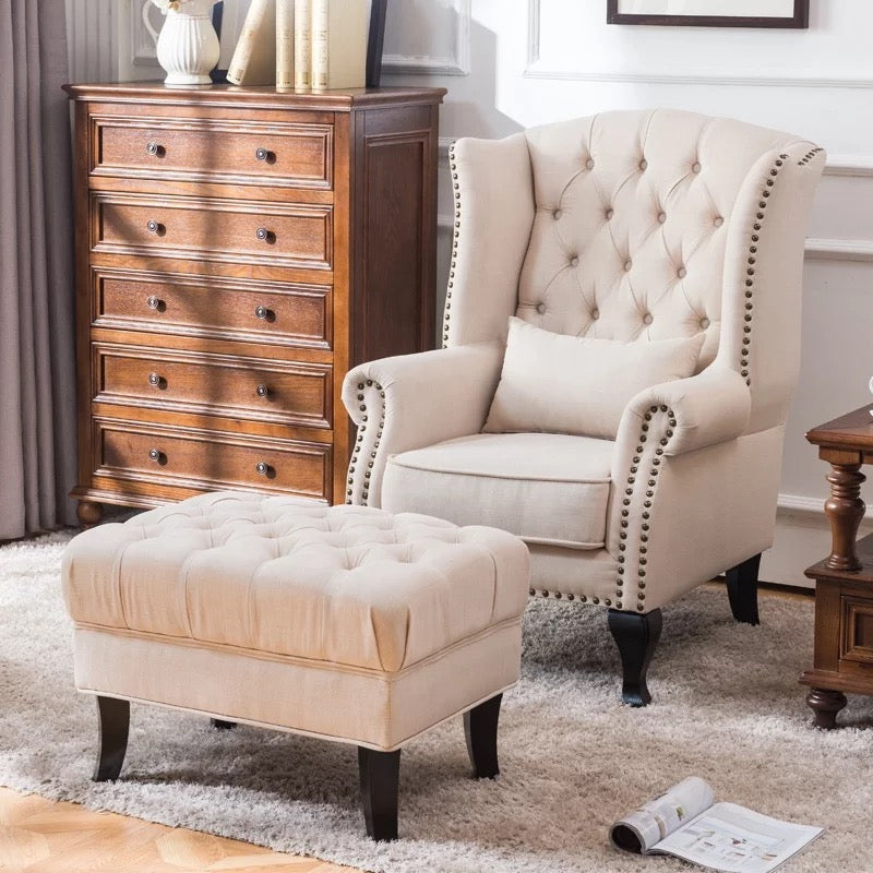 Winter's Chesterfield High Back Chair, Leather Fabric Lounge Sessel