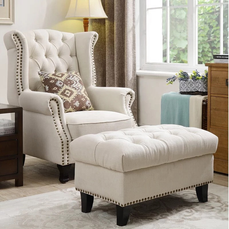 Winter's Chesterfield High Back Chair, Leather Fabric Lounge Sessel