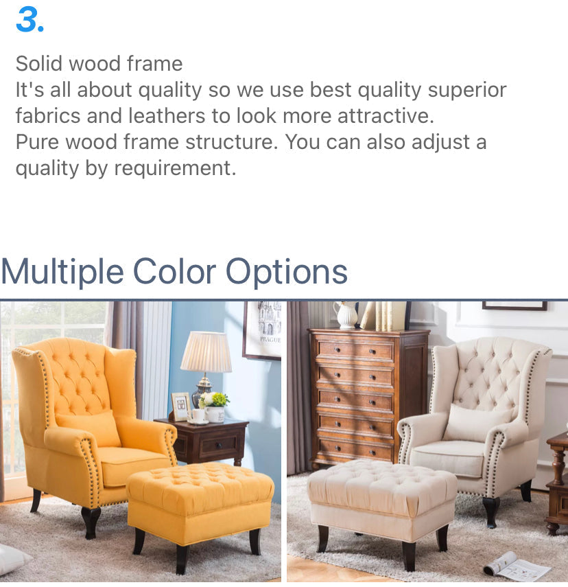 Chesterfield Leather Fabric Wingback Chair, High Back Lounge Armchair with Tufted Design