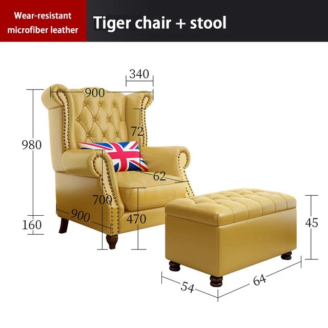 Chesterfield Leather Fabric Wingback Chair, High Back Lounge Armchair with Tufted Design