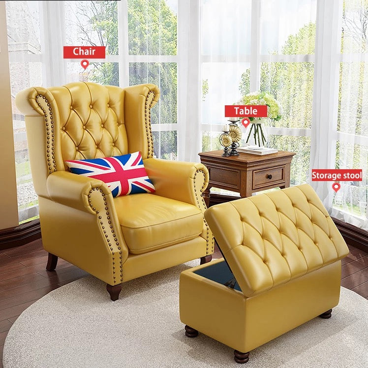 Silla de invierno Sillón Chesterfield con respaldo alto de tela de cuero