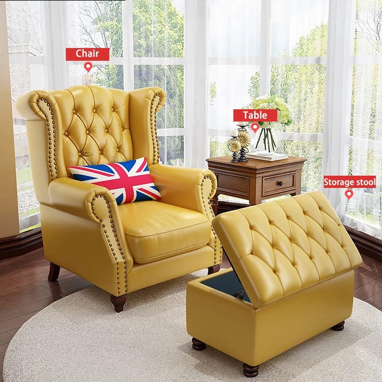 Chesterfield Leather Fabric Wingback Chair, High Back Lounge Armchair with Tufted Design