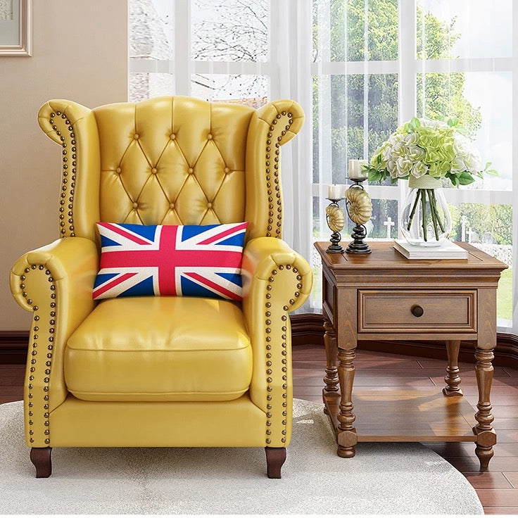 Chesterfield Leather Fabric Wingback Chair, High Back Lounge Armchair with Tufted Design