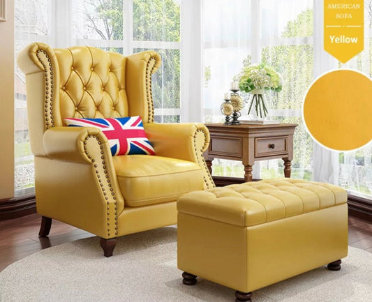 Luxury Tufted Chesterfield Armchair, Modern Leather Fabric Wingback