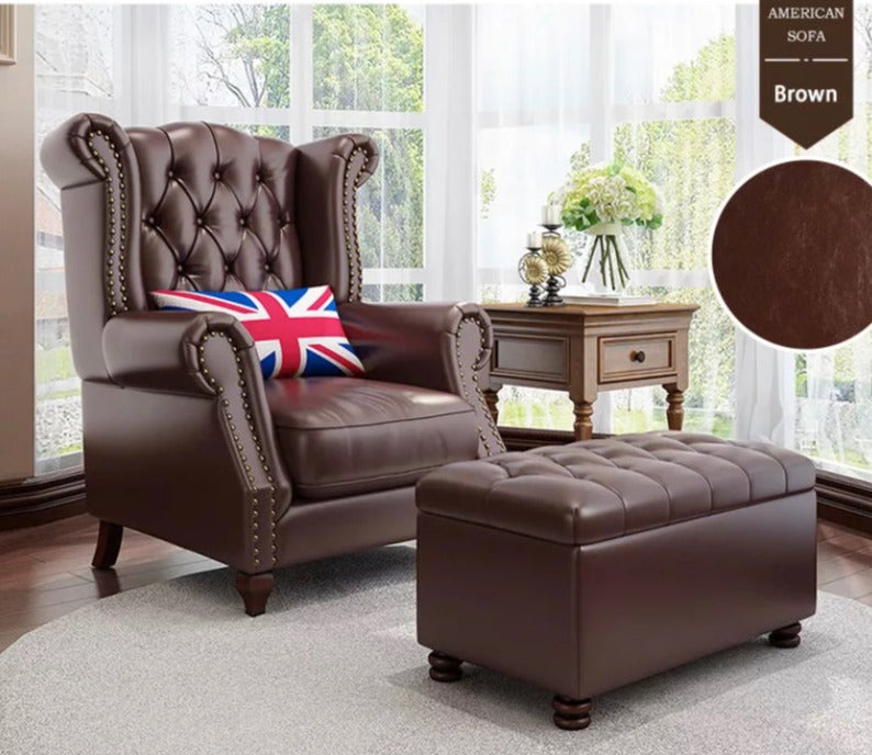 Winter's Chesterfield High Back Chair, Leather Fabric Lounge Sessel