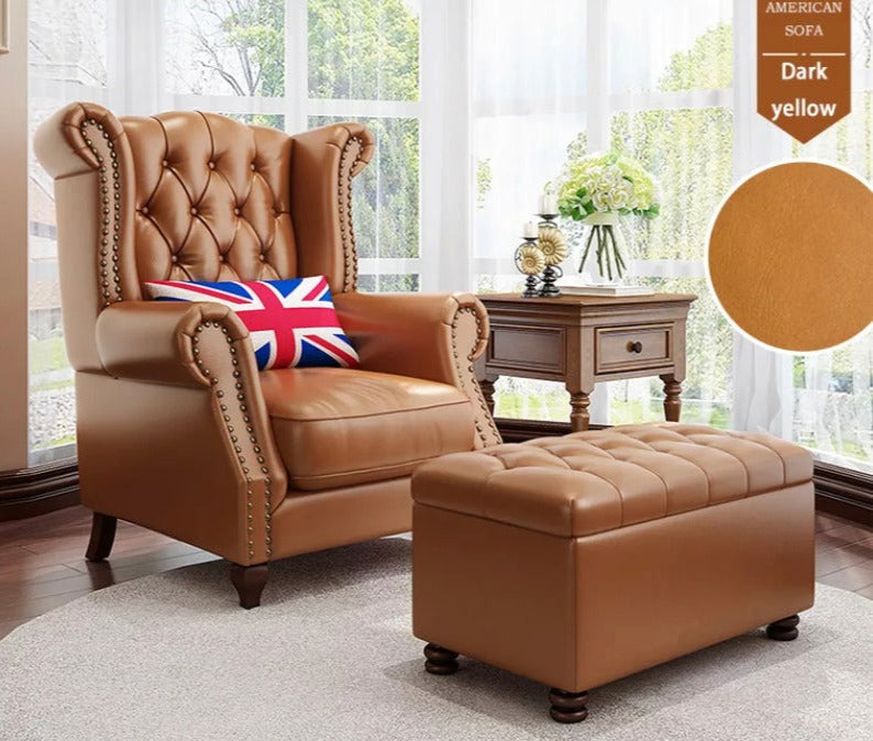 Chesterfield Leather Fabric Wingback Chair, High Back Lounge Armchair with Tufted Design