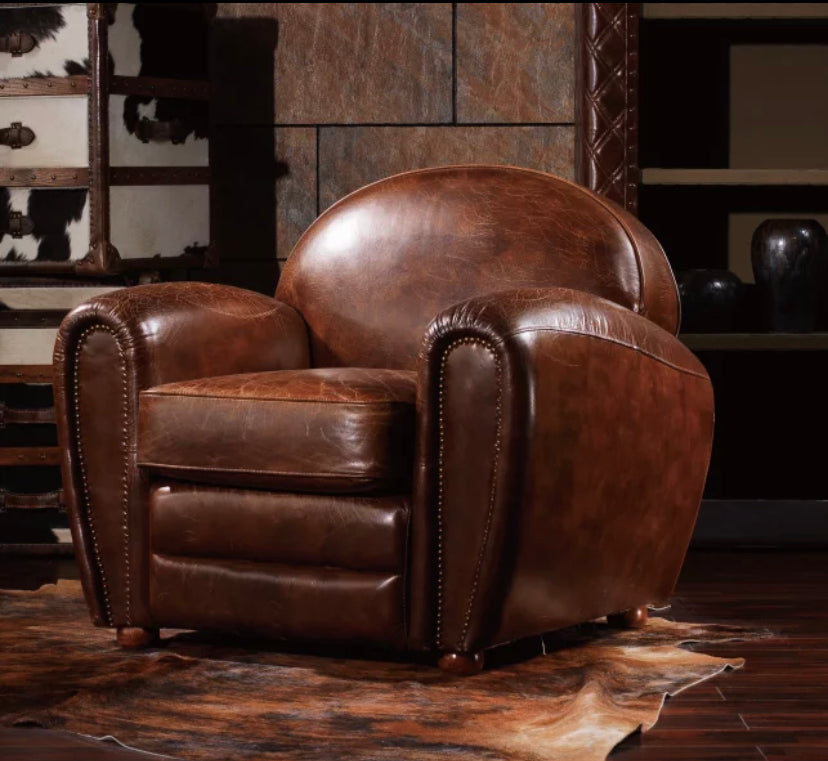 Antique-Style Reclining Chesterfield Club Chair, Brick Red Luxury Furniture