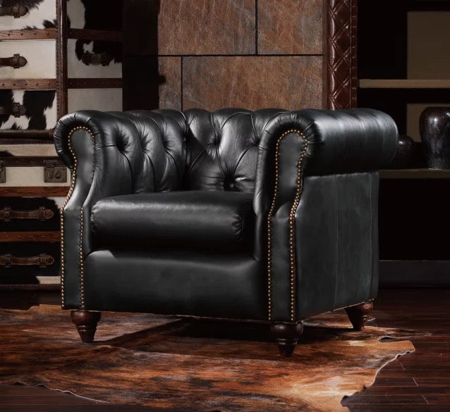 Antique-Style Reclining Chesterfield Club Chair, Brick Red Luxury Furniture