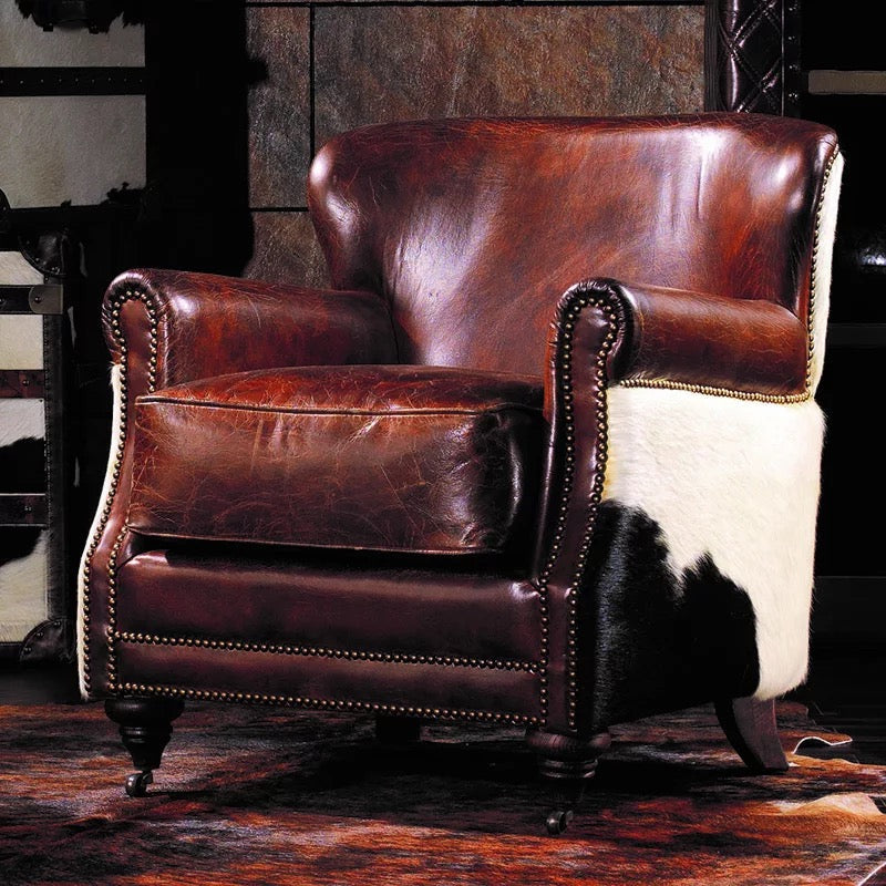 Antique-Style Reclining Chesterfield Club Chair, Brick Red Luxury Furniture