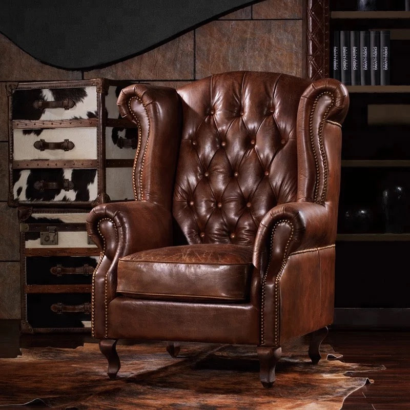 Vintage Chesterfield Wingback Chair -Office, Club,  Leather, Customizable