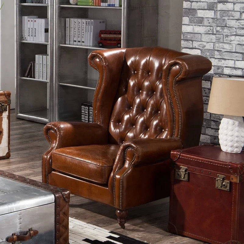 Vintage Chesterfield Wingback Chair -Office, Club,  Leather, Customizable