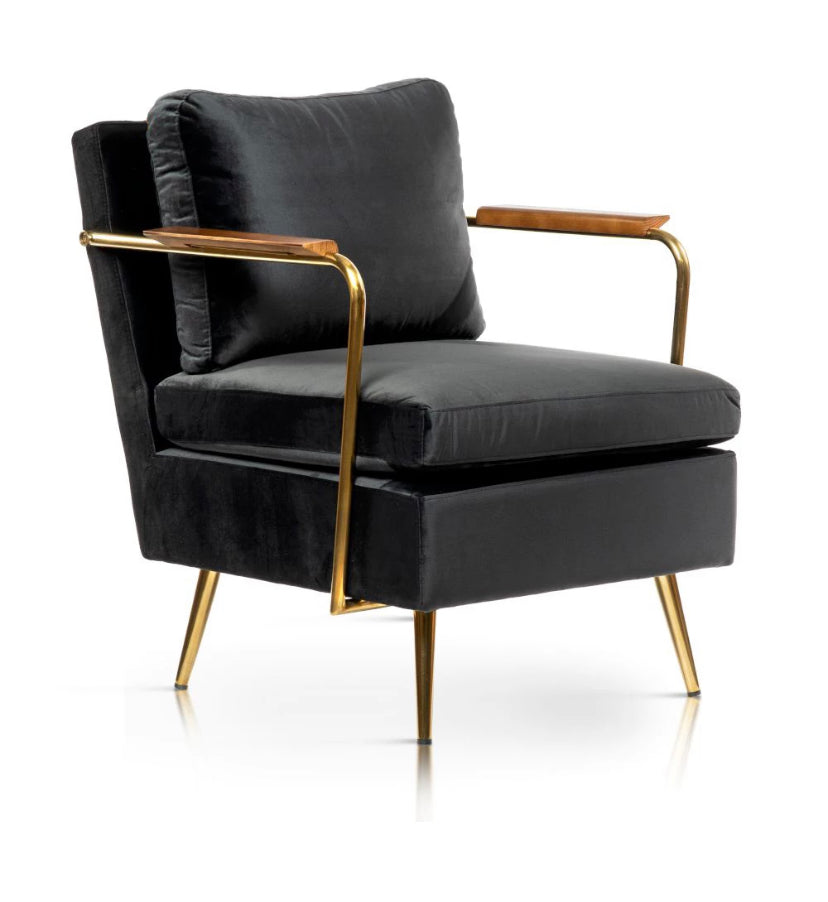 Modern Velvet Wingback Armchair, Golden Chromed Legs Accent Chair