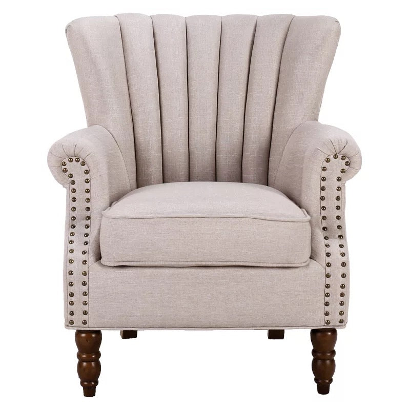 European Wingback Chesterfield Armchair, Fabric Lobby Chair