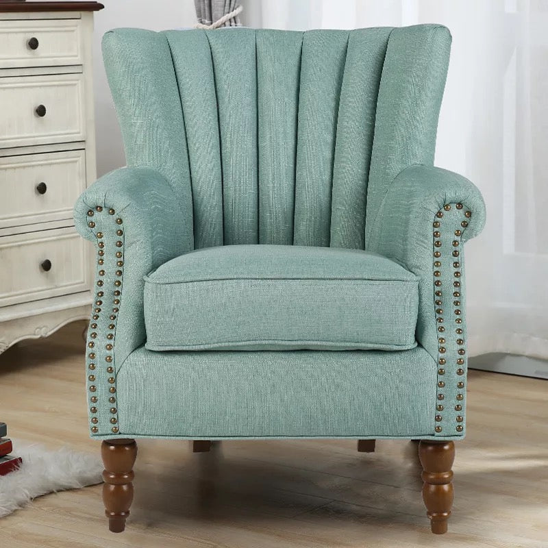 European Wingback Chesterfield Armchair, Fabric Lobby Chair