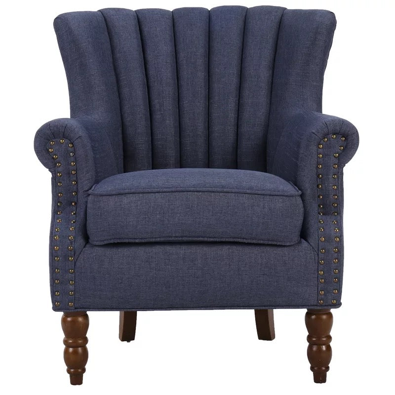 European Wingback Chesterfield Armchair, Fabric Lobby Chair