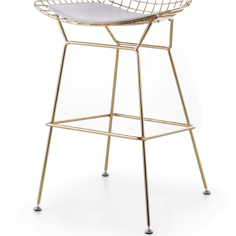 Modern Gold Bar Stool - PU Leather, Classic Dining Chair