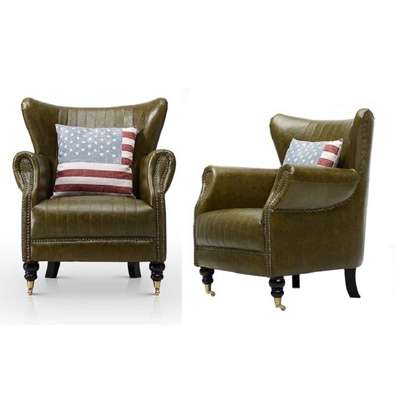 UBS American Style Leather Wingback Armchair, Modern Single-Seat Corner Sofa