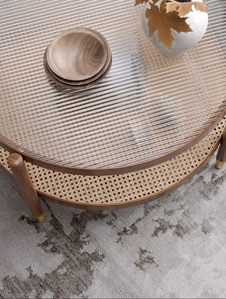 Table Solid Wood Round Household Furniture Japanese Rattan Glass Round Tables