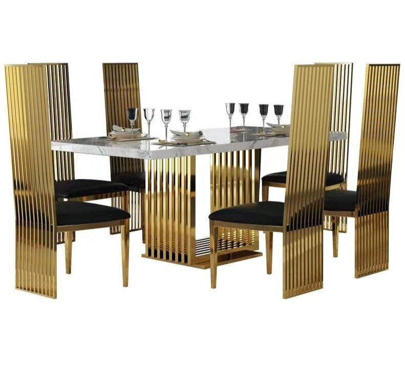 Nordic White Marble Dining Table Set - Rectangular Stainless Steel Golden Base Luxury
