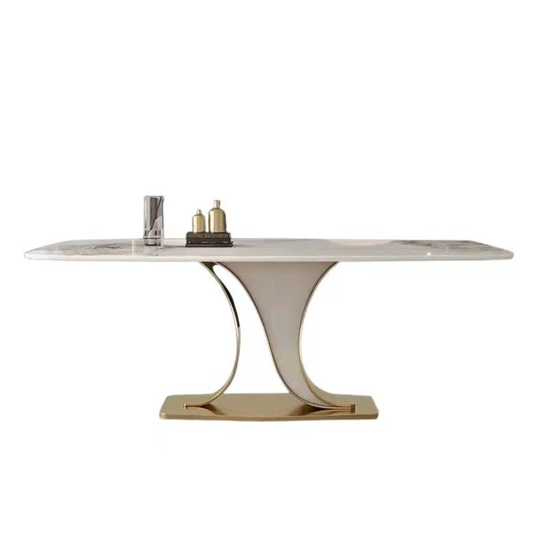 Dining Table Set Luxury Rock Slab Esstisch-Set Stainless Steel Gold Plating Base Tables Sets 