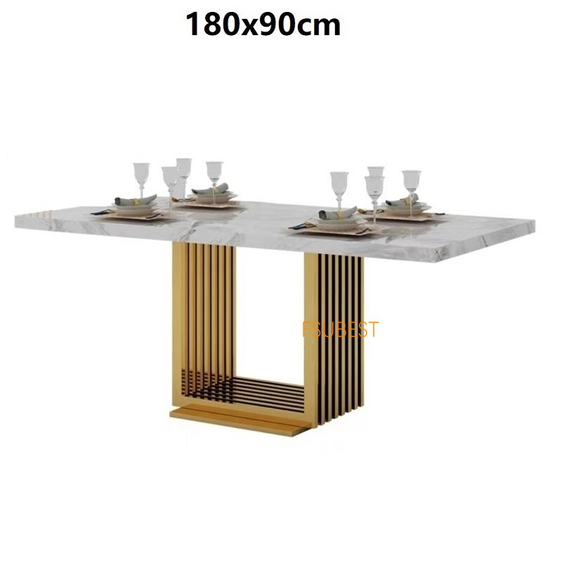 Nordic White Marble Dining Table Set - Rectangular Stainless Steel Golden Base Luxury