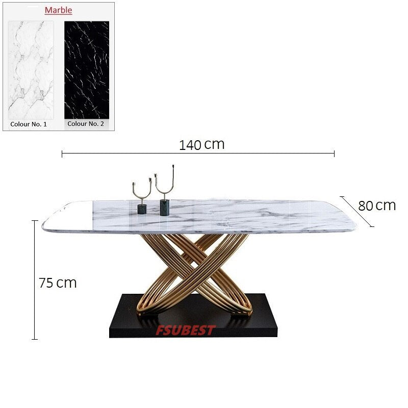 Ensemble de Table à manger de luxe léger en acier inoxydable, ensemble de Table à manger doré