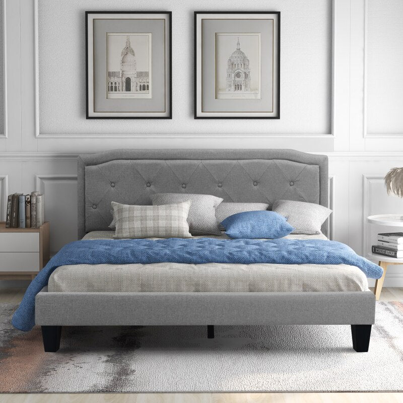 Double Bed Upholstered Bed With Slatted Frame Storage Space Beds