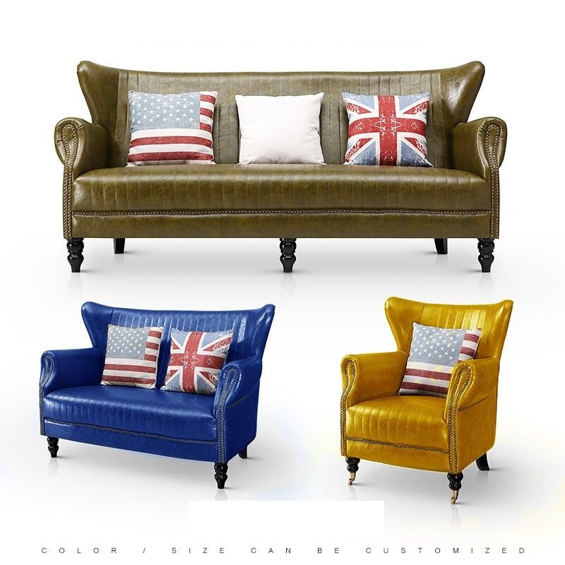 UBS American Style Leather Wingback Armchair, Modern Single-Seat Corner Sofa